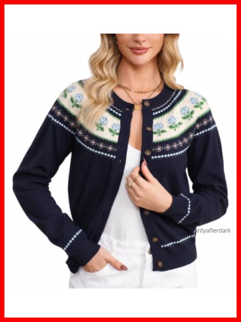 Womens Floral Button Down Cardigan Long Sleeve Crew Neck Knit Sweater